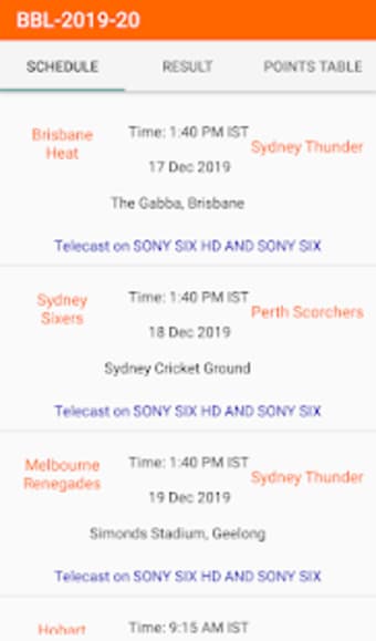 Image 1 for Schedule for Big Bash 201…