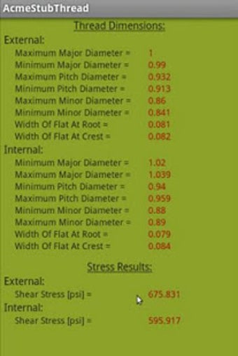Image 0 for Stub ACME Thread Calculat…