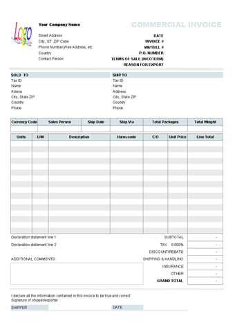 Image 1 for Commercial Invoice Templa…