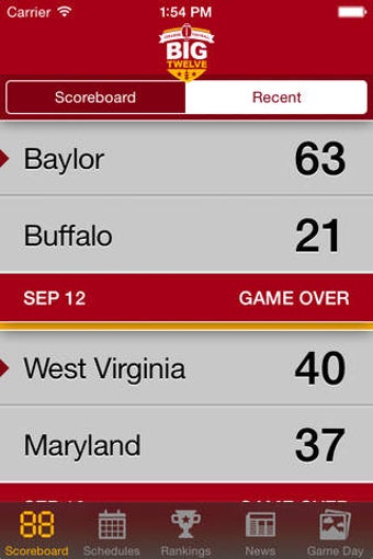 Image 0 for Big 12 Football Schedules…