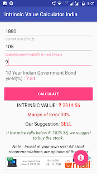 Image 0 for Intrinsic Value Calculato…