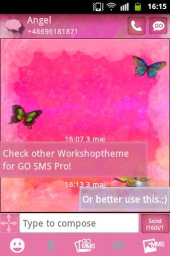 Imagen 0 para GO SMS Theme Pink butterf…