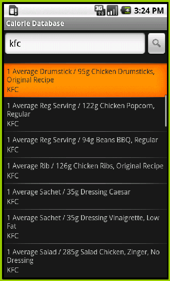 Image 0 for Android Calorie Database