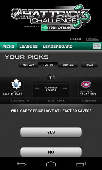 Image 1 for NHL Hat Trick Challenge