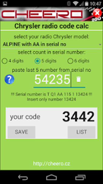 Imagen 0 para RADIO CODE CALC FOR CHRYS…