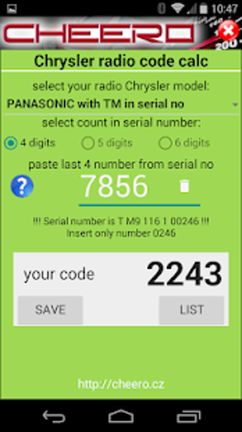 Imagen 1 para RADIO CODE CALC FOR CHRYS…