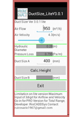 Image 2 for Duct Sizer Lite 3.0.1