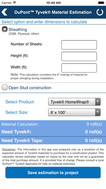Image 0 for DuPont Tyvek Calculator