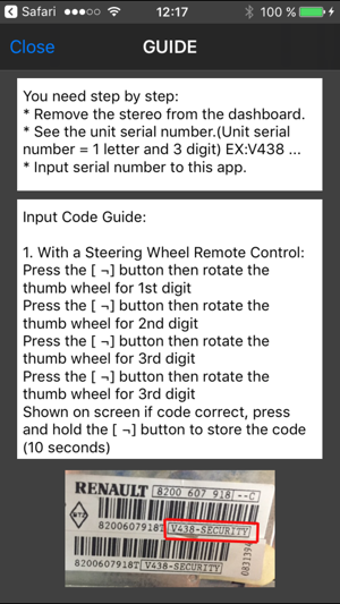 Image 1 for Renault Radio Code Genera…