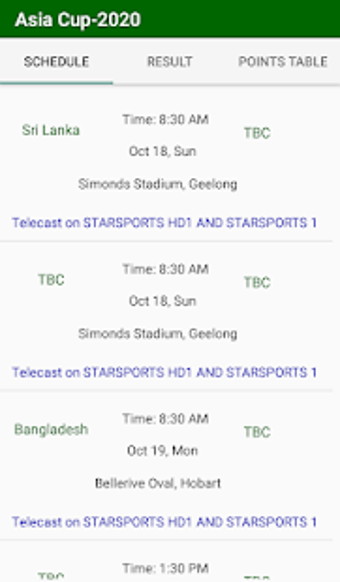 Image 0 for Asia Cup 2020 Schedule