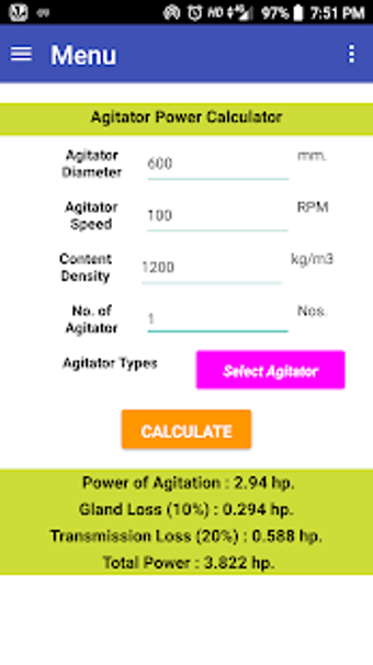 Imagen 1 para Agitator Power Calculator