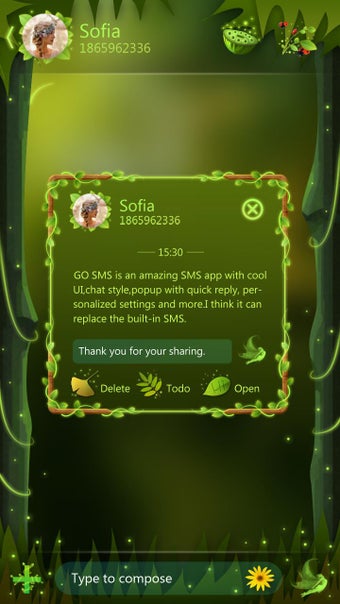 Imagen 1 para Go Sms Pro Firefly Theme