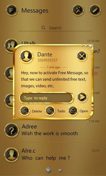 (FREE) GO SMS GOLD THEME Screenshots 2