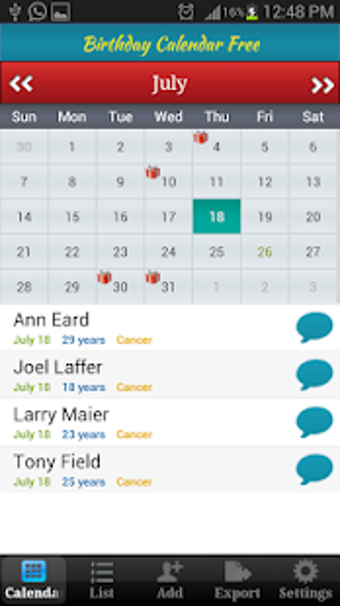 Image 0 for Birthday Calendar Free