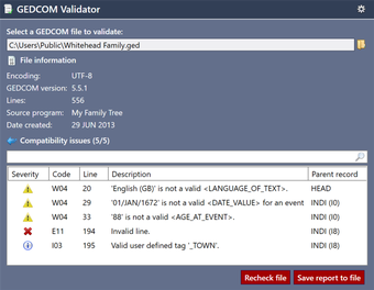 Image 0 for GEDCOM Validator for Wind…
