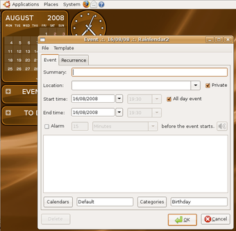 Image 0 for Rainlendar Lite for Debia…