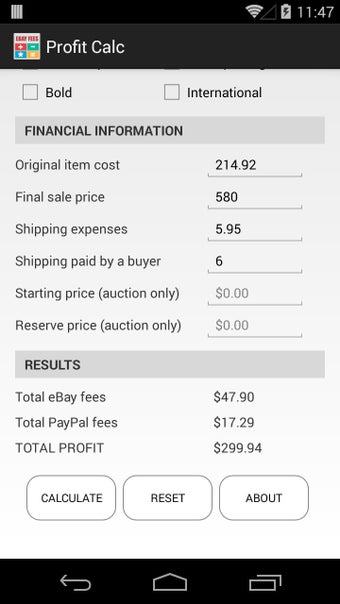 Imagen 0 para Profit & Fees Calculator