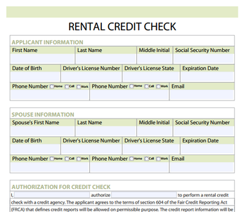 Image 0 for Rental Credit Check Forms