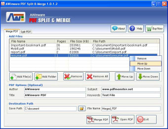 Image 0 for AWinware PDF Splitter Mer…