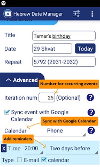 Image 3 for Hebrew Date Manager + Wid…