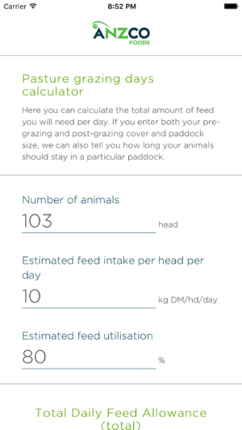 Image 0 for Anzco Cattle Intake Calcu…