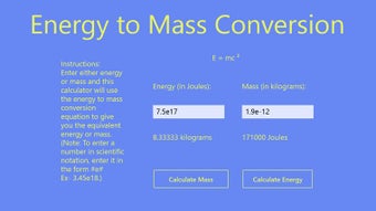 Image 0 for Energy to Mass Calculator…