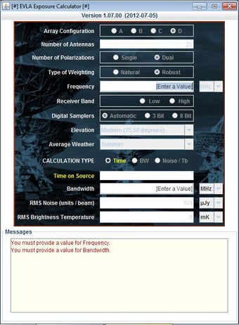 Image 0 for VLA Exposure Calculator
