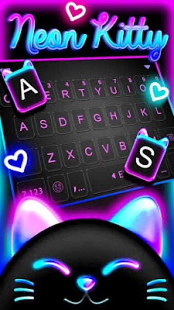 Image 2 for Black Neon Kitty Keyboard…