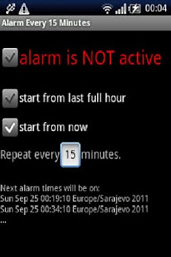 Imagen 0 para Alarm every 15 minutes