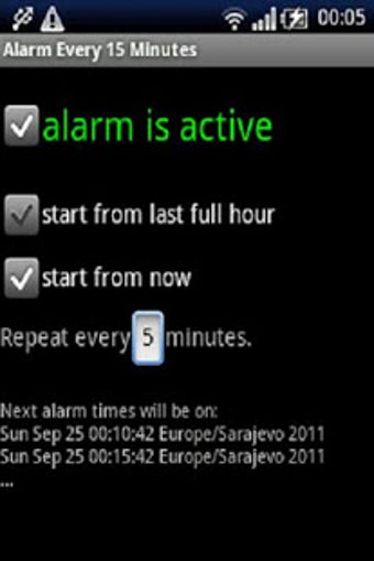 Imagen 1 para Alarm every 15 minutes