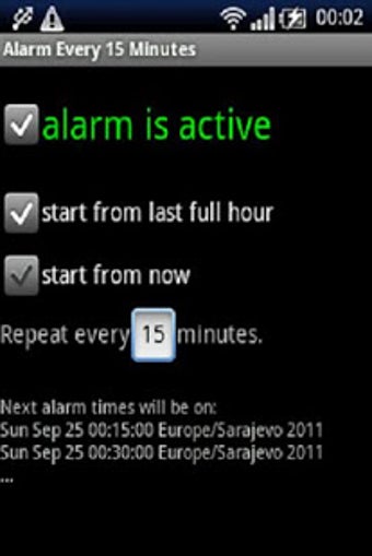 Imagen 1 para Alarm every 15 minutes
