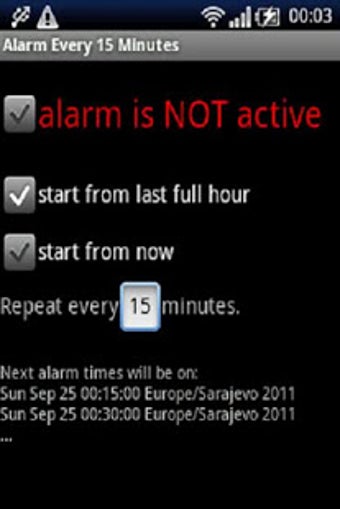 Imagen 0 para Alarm every 15 minutes