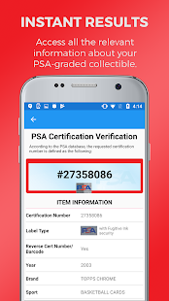 Image 1 for PSA Cert Verification