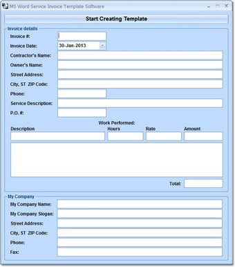 Image 0 for MS Word Service Invoice T…