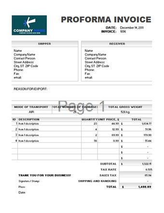 Imagen 0 para Proforma Invoice Template