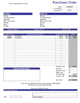 Image 0 for Purchase Order Form Templ…