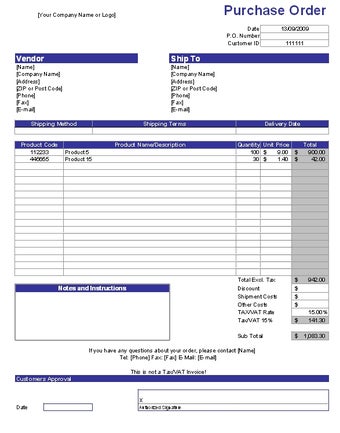 Image 0 for Purchase Order Form Templ…