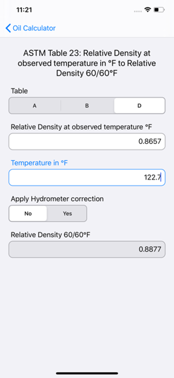 Image 0 for Saybolt Oil Calculator