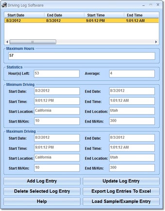 Image 0 for Driving Log Software