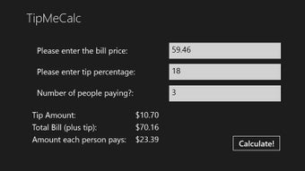 Imagen 1 para TipMeCalc for Windows 8